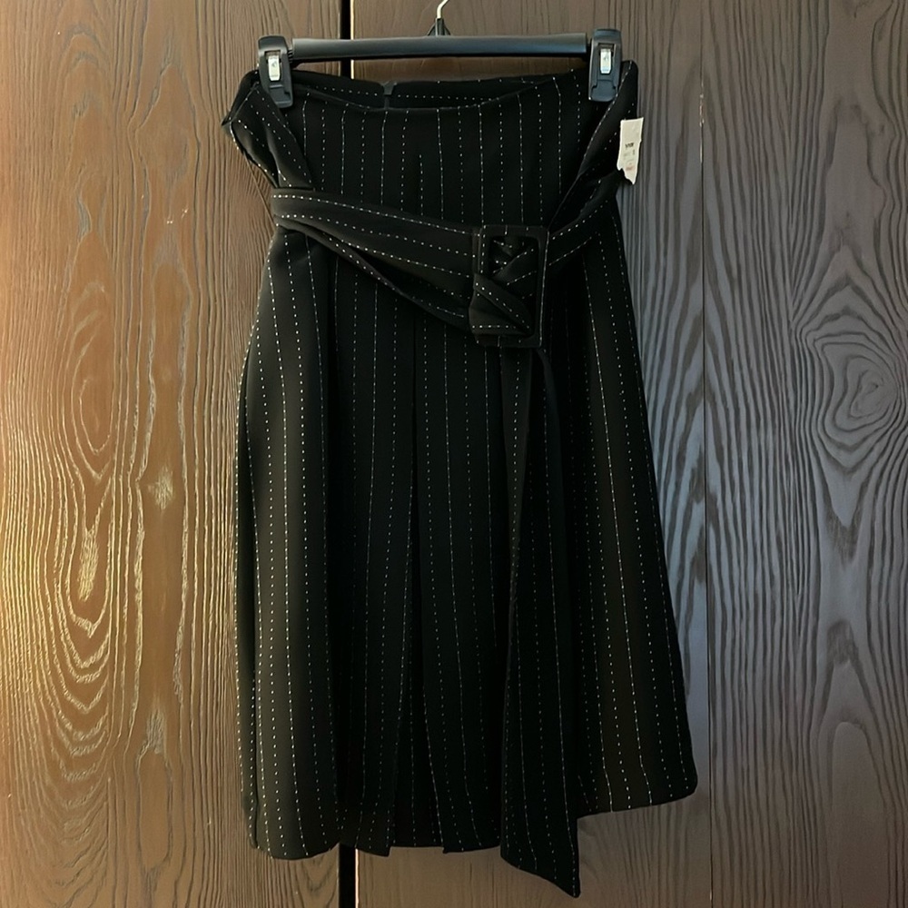 Michele black skirt with white threads. Belted. Size 10 NWT